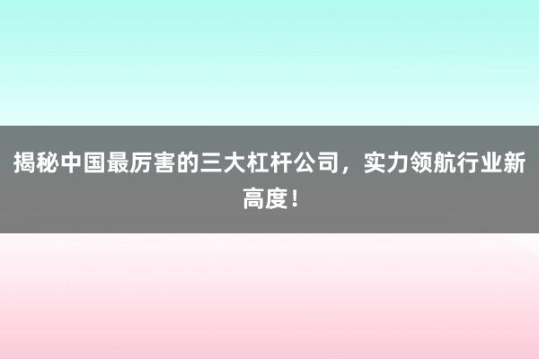 揭秘中国最厉害的三大杠杆公司，实力领航行业新高度！
