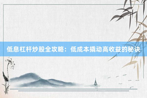低息杠杆炒股全攻略：低成本撬动高收益的秘诀